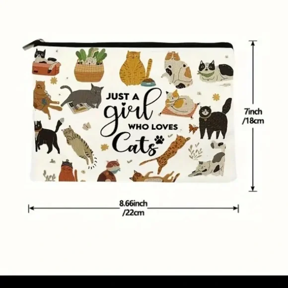 Cat Lover Cosmetic Bag “Just a Girl Who Loves Cats” - NEW - Picture 2 of 3